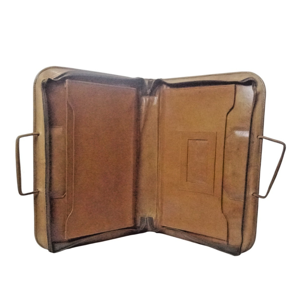 Vintage 1970s Mexican Tooled Leather Briefcase Portfolio Zip Around 14" Laptop - Picture 6 of 13